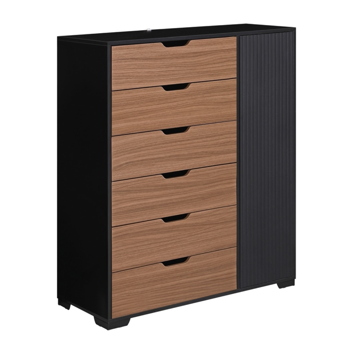 Cassettiera moderna in legno noce e nero 6 cassetti e anta 100x40x117 cm – Toledo