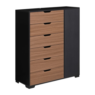 Cassettiera moderna in legno noce e nero 6 cassetti e anta 100x40x117 cm – Toledo