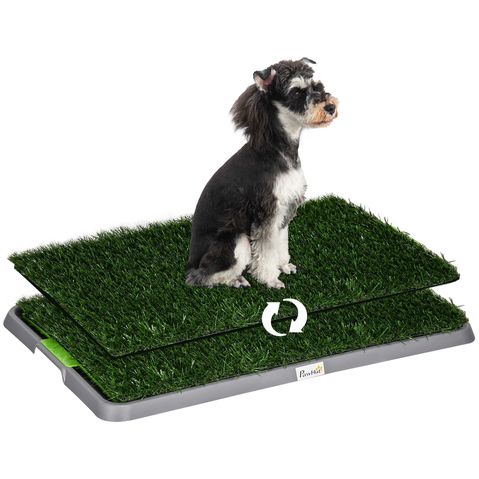 Toilette pour chien litière avec 2 tapis en gazon artificiel avec bac pour l'apprentissage de la propreté à l'intérieur et à l'extérieur, tapis d'entraînement pour Animaux, 67 x 41 cm