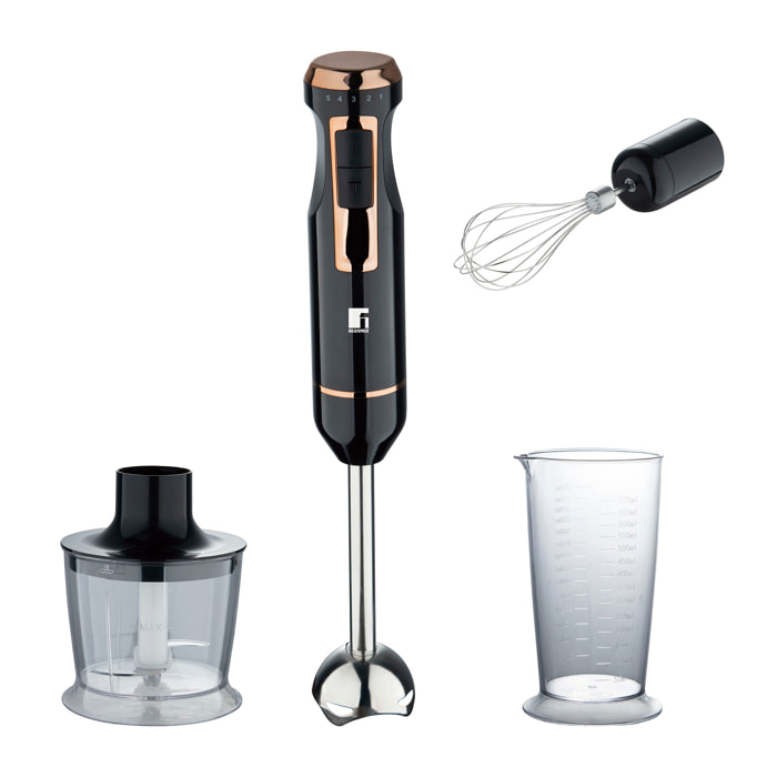 Batidora de Mano 3 en 1 1000W- Control 5 Velocidades con Turbo - Picadora 500ml, Taza 700ml y Varilla Batidora Copper Bergner