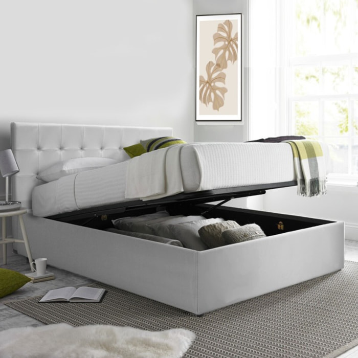 Lit coffre Venise| Espace de Stockage jusqu'à 900 L | Grand angle d’ouverture | Simili cuir | Blanc