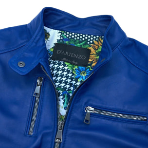 Giacca biker in pelle naturale bluette effetto liscio