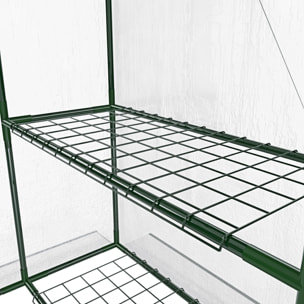 Serra Da Giardino Per Orto Con 8 Ripiani In Metallo Telaio A Casetta Acciaio Telo Trasparente PVC Porta Avvolgibile Apertura Cerniera 143x74x195 Cm