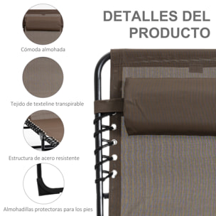 Tumbona Plegable, Tumbona Jardín Exterior Reclinable 5 Posiciones, con Reposacabezas Acolchado, Bolsillo Lateral y Estructura de Acero, para Terraza, Piscina, 189x58x30 cm, Marrón