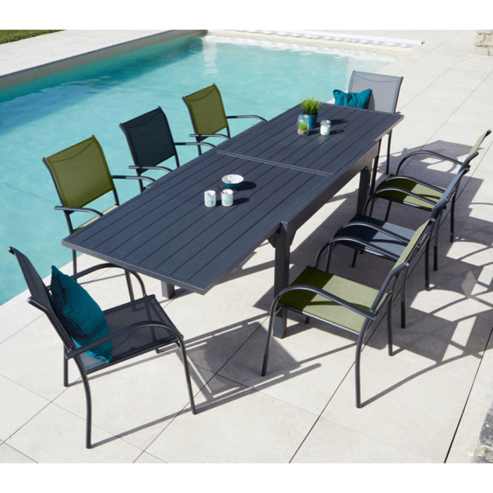 Ensemble table et chaises de jardin  - gris anthracite et vert sauge - HONFLEUR XL BEZIERS