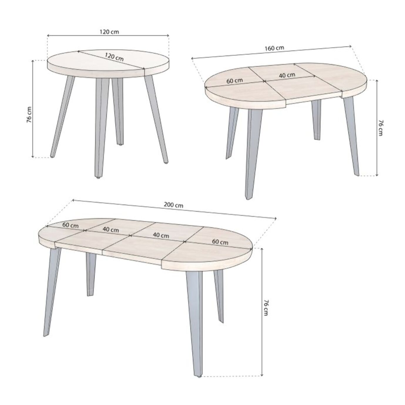Mesa redonda extensible Berg 120 Negro - Roble