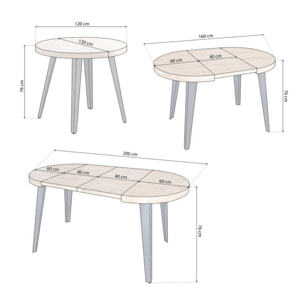 Mesa redonda extensible Berg 120 Negro - Roble