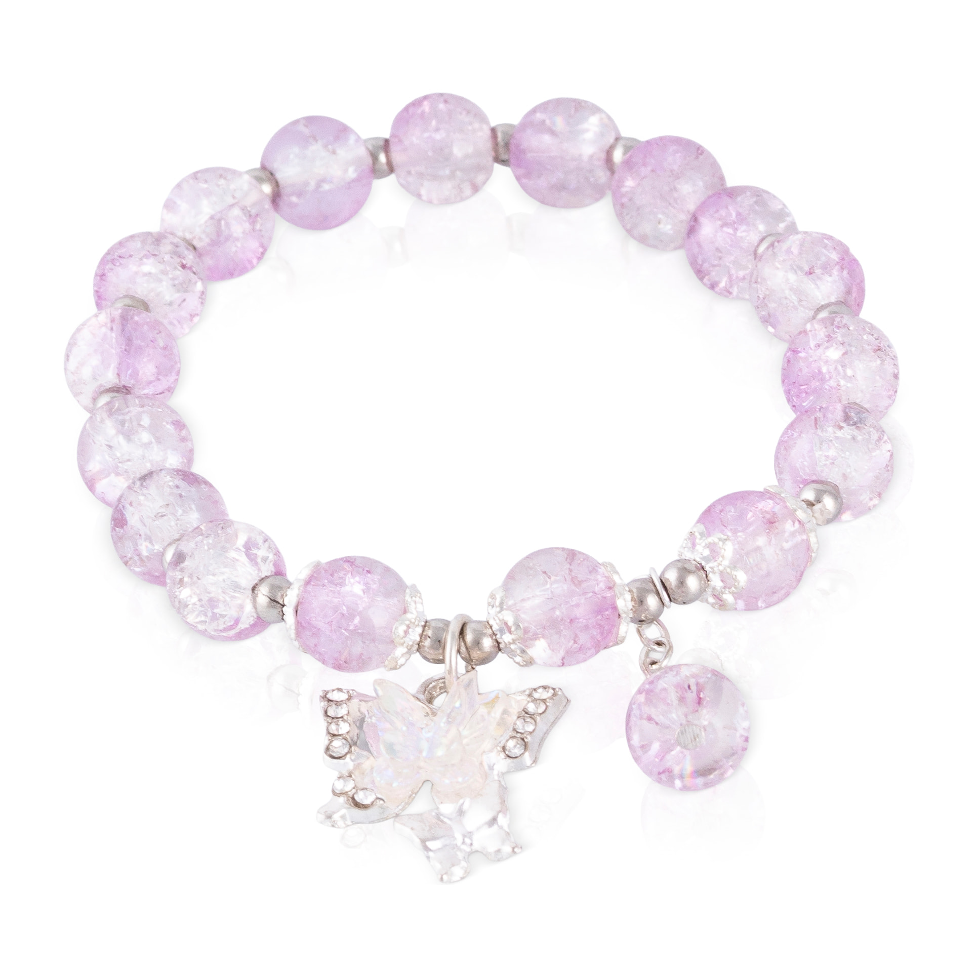 Set de 6 pulseras elásticas con cuentas de cristal y diseños amarillo, rosa, negro, azul, morado y multicolor.