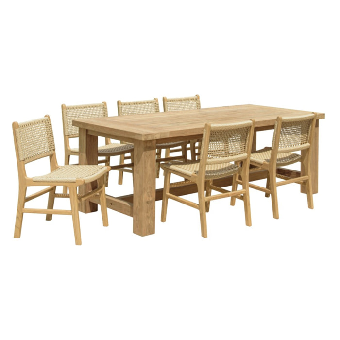 VALERIA - Ensemble de jardin bois de teck recyclé rotin 6/8 pers.