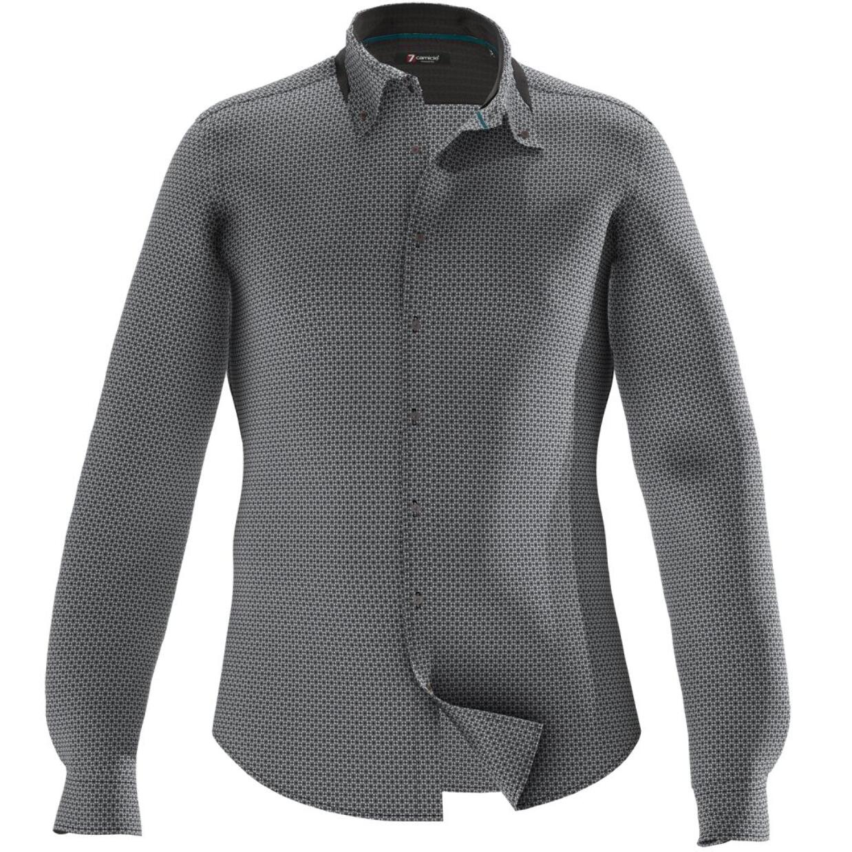 Camicia Uomo 2bottoni Button Down Doppio Collo Slim Popeline Stampato Bianco e Bordeaux