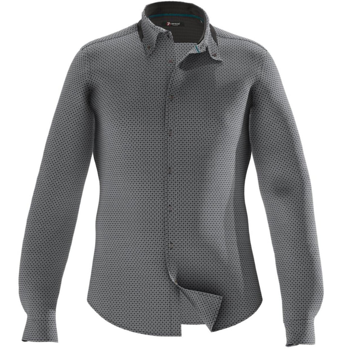 Camicia Uomo 2bottoni Button Down Doppio Collo Slim Popeline Stampato Bianco e Bordeaux