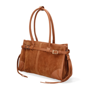 Borsa a spalla da donna Made in Italy - Modello Novara Ultra - Pelle scamosciata - 31.5 x 20.0 x 14.0 cm