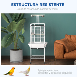 Jaula para Pájaros Jaula para Loros con Ruedas Perchas Comederos Estante Puente Arqueado y Bandejas Extraíbles Pajarera para Cacatúas Cotorras 62,5x62,5x156 cm Blanco