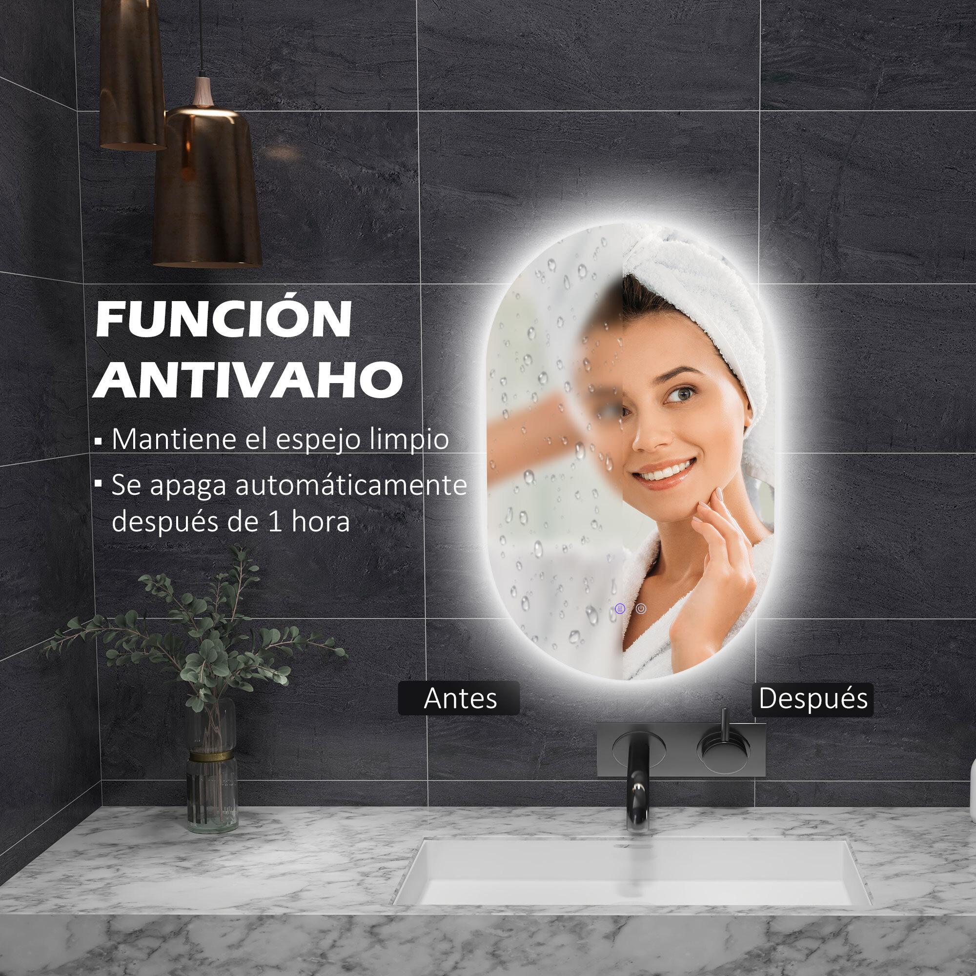 Espejo de Baño con Luces LED 81x51 cm Espejo de Pared con 3 Colores Ajustables Función Antivaho Interruptor Táctil IP44 Horizontal o Vertical Plata