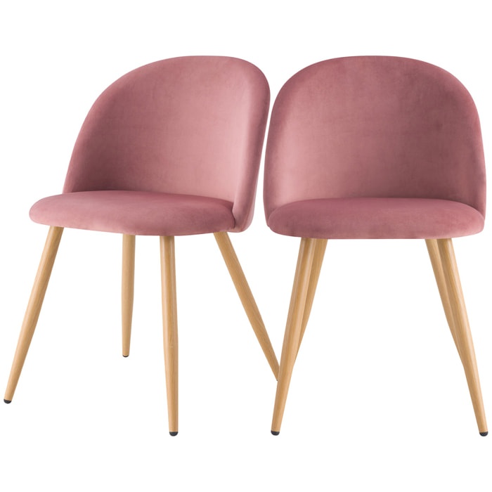 Lot de 2 chaises en velours rose et pieds en métal - Cozy