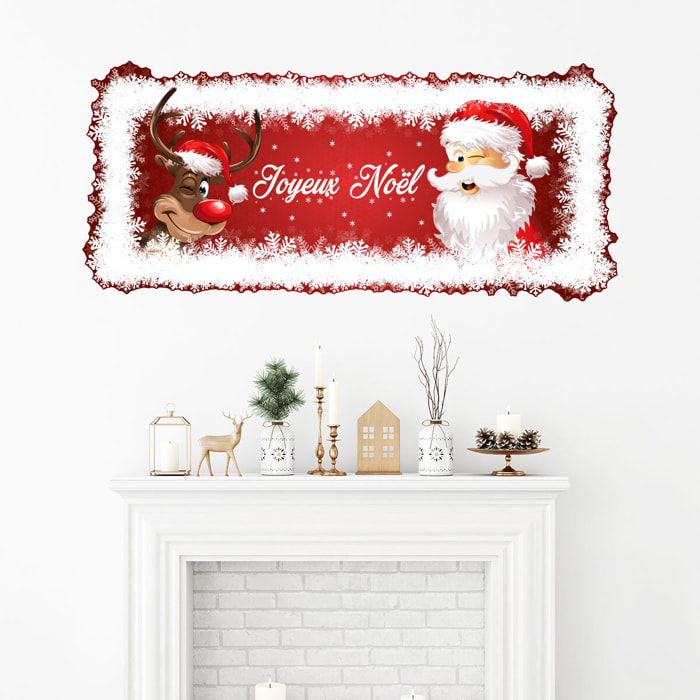 Sticker Noël Joyeux Noël renne et père Noël - Autocollants stickers adhésifs noël - décoration fêtes