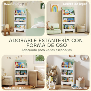 Librería Infantil de 3 Niveles Estantería para Libros Infantil Diseño de Osito para Sala de Juegos Dormitorio Guardería Verde