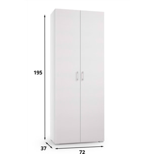 Armadio multiuso Ginestra, Mobile lineare a 2 Ante battenti, Guardaroba a 6 ripiani, Scarpiera moderna, 100% Made in Italy, Cm 72x37h195, Bianco