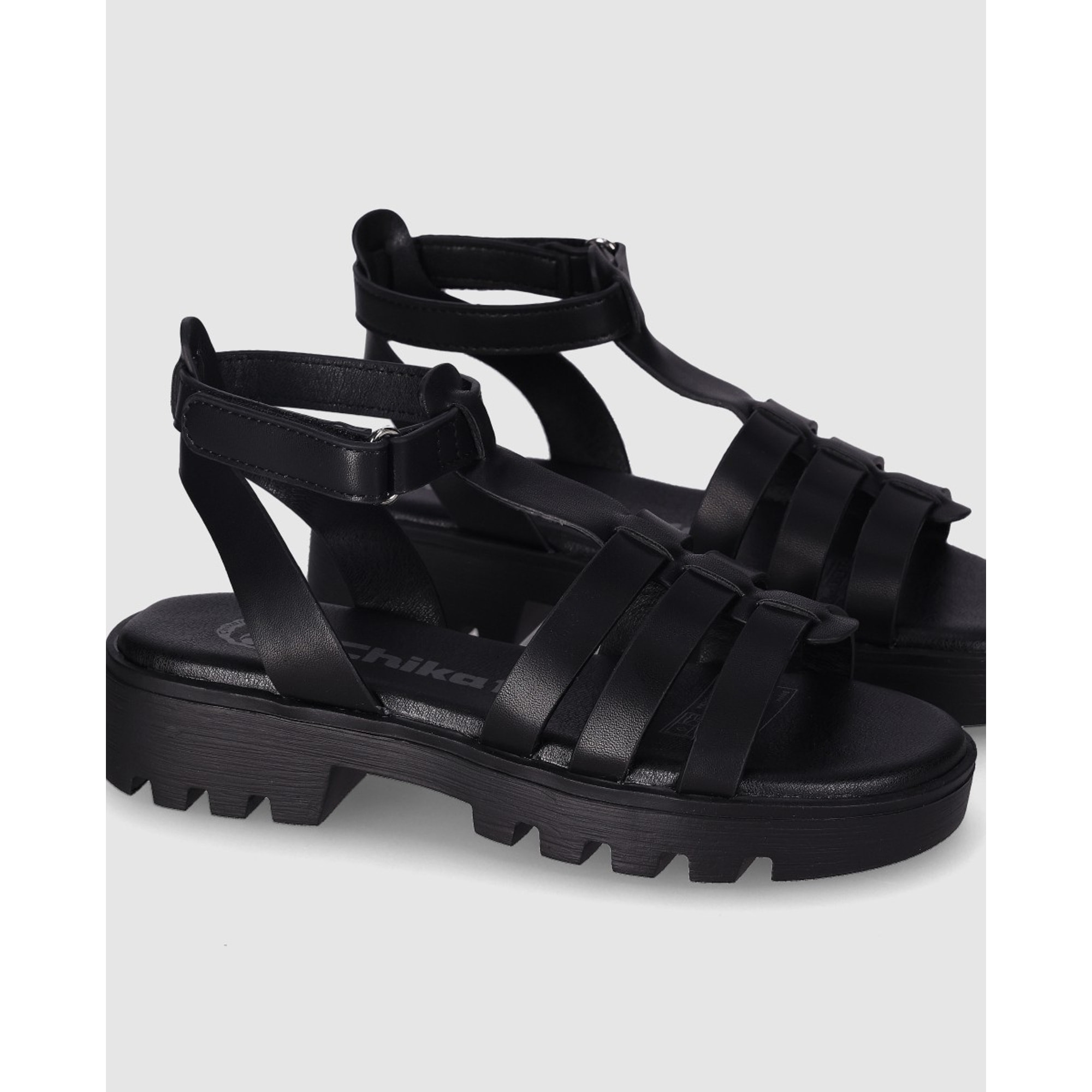 Sandalias de Piel Sintética - Negro - Tacón: Bajo