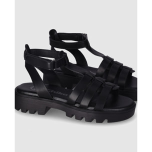 Sandalias de Piel Sintética - Negro - Tacón: Bajo
