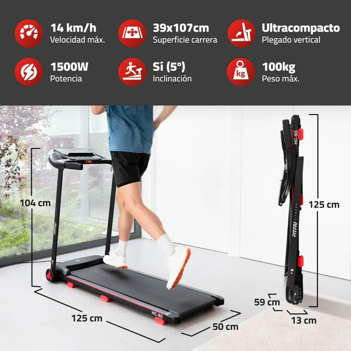 Cinta de correr plegable hasta 14km/h inclinación manual 1500W