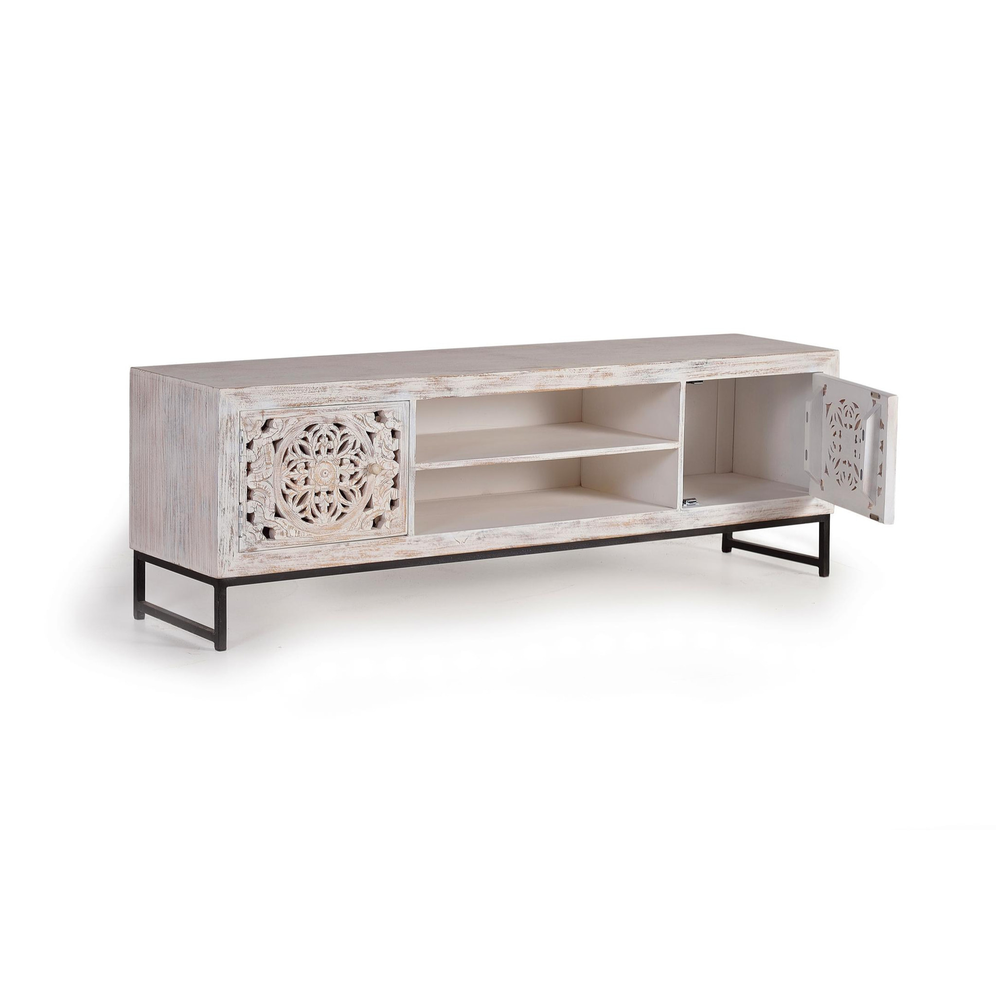 Mueble TV de Madera de Mango 170 Cm Estilo Étnico Boho Tallado