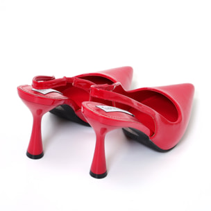 Dècolletè slingback in simil pelle verniciata con tacco a rocchetto tondo