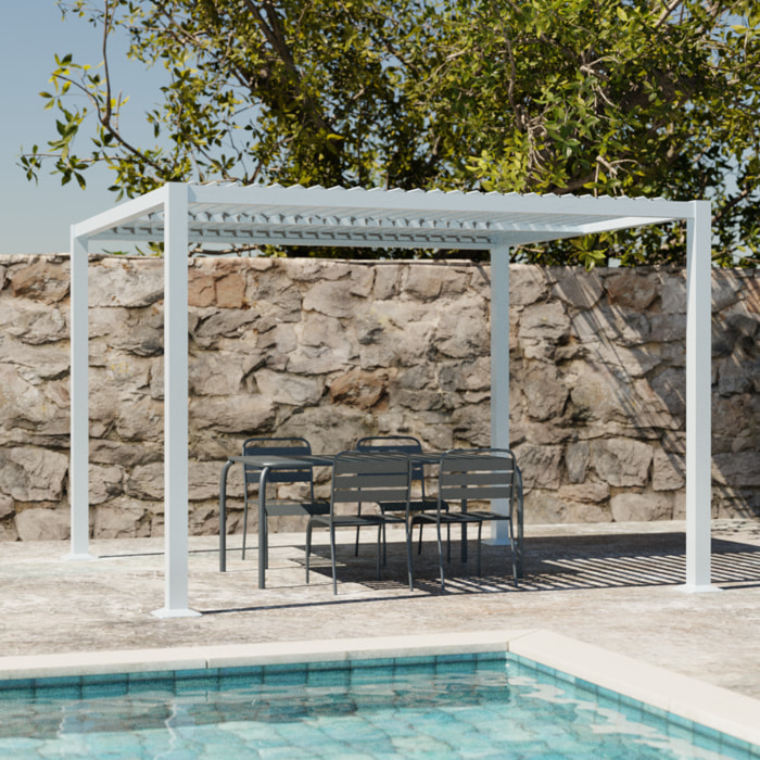 Pergola bioclimatique blanche. aluminium et acier. 3x3m. lames orientables