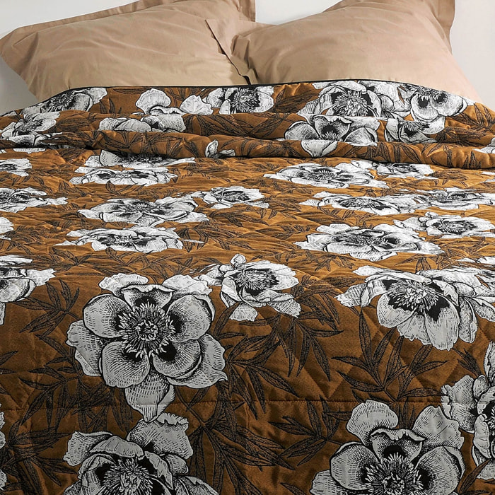 Jeté de lit aux impressions florales - Jaune moutarde