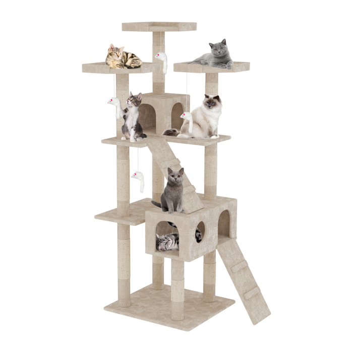 Albero per Gatto con Graffiatoio Cuccia Giocattolo Gatti Parco Giochi Tiragraffi in Sisal Naturale 170 x 49 x 49 cm