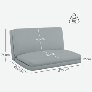Fauteuil paresseux chauffeuse 4 parties dim. 137,5 x 85,5 x 74 cm tissu toucher lin gris clair