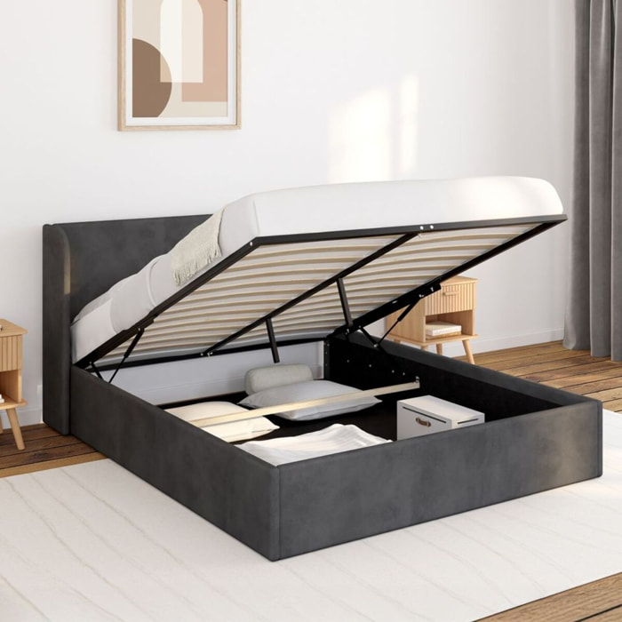 Lit coffre Lucia 140x190cm velours gris