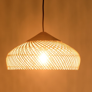 SIXTINE - Suspension 40x40cm en rotin couleur naturelle et teck recyclé