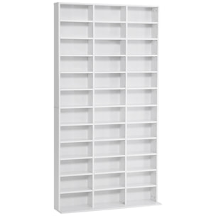 Étagère rangement CD/DVD meuble de rangement pour 1116 CDs 33 compartiments réglables en hauteur 102 x 24 x 195 cm blanc