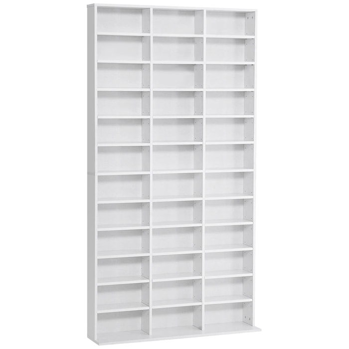 Étagère rangement CD/DVD meuble de rangement pour 1116 CDs 33 compartiments réglables en hauteur 102 x 24 x 195 cm blanc