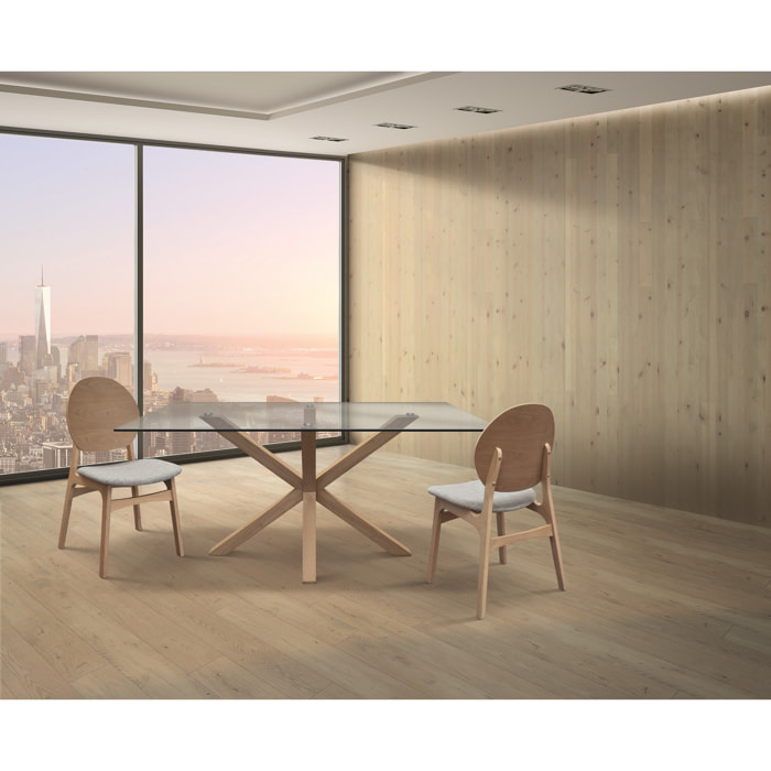 Tavolo SILVER LAKE in vetro trasparente e legno naturale, 160x90 cm