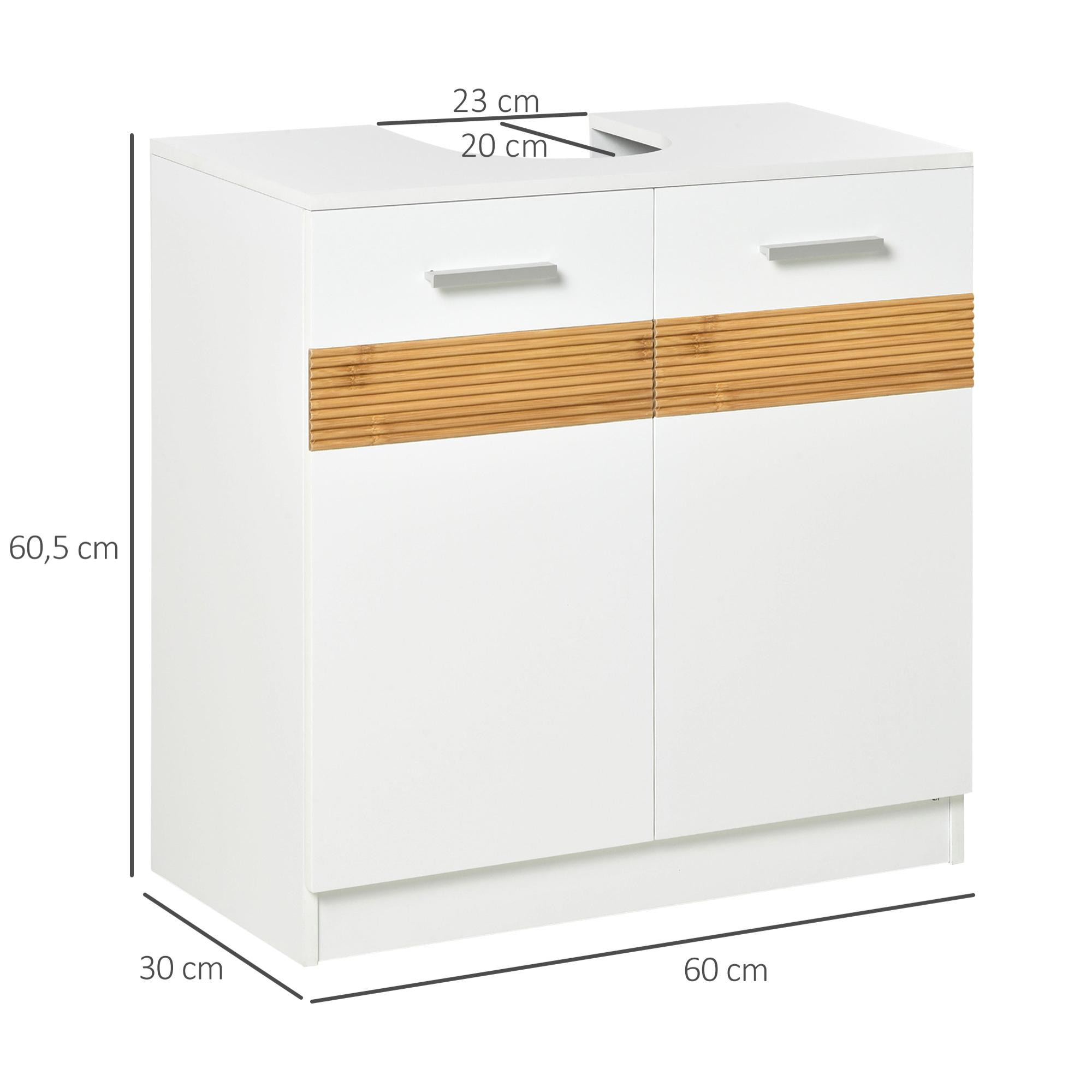 Mueble para Debajo del Lavabo Armario Baño de Suelo de Madera con 2 Puertas y Estante Interior Estilo Moderno 60x30x60,5 cm Blanco