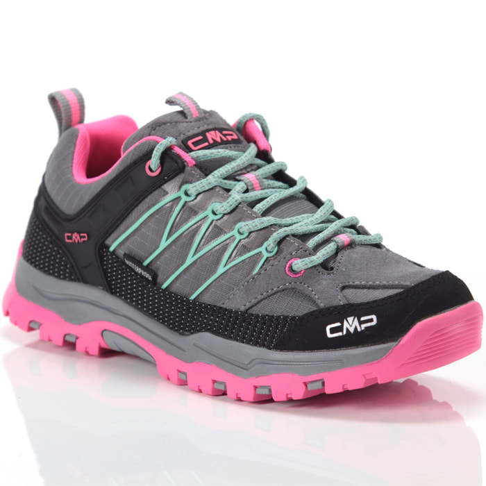 Sneakers CMP Kids Rigel Low Trekking Wp Cemento Pink Fluo Grigio