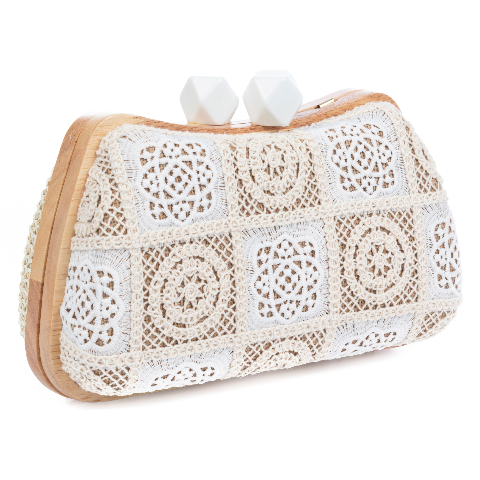 Bonamico Bolso bandolera Mujer. Fabricado en madera natural, algodón y paja trenzada.