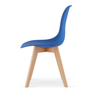 Set di 4 Sedie Kito in Polipropilene Blu con Gambe in Legno di Faggio