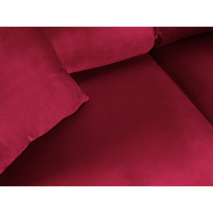 Canapé d'angle droit convertible avec coffre de rangement "Kyoto" 5 places en velours rouge