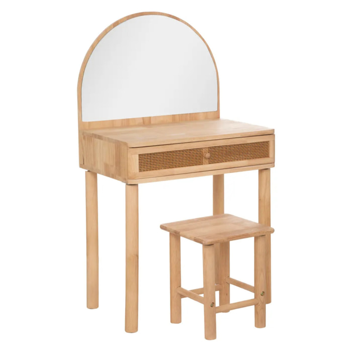 Coiffeuse et tabouret enfant - hévéa et verre