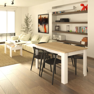 Pack mesa de comedor 140 y mesa de centro Vita Blanco Artik (Blanco Mate) - Roble Canadian