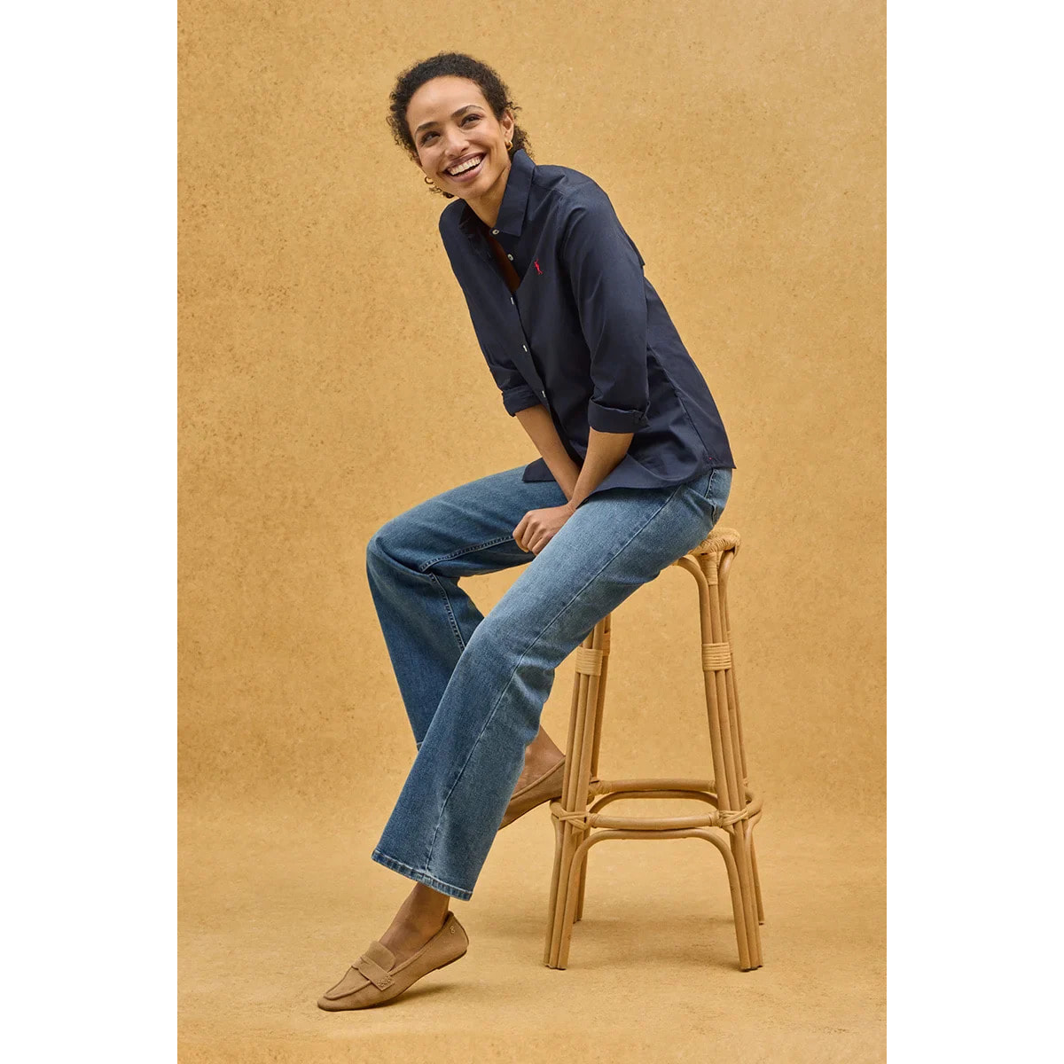 Camicia in popeline blu marino con ricamo Rigby Go