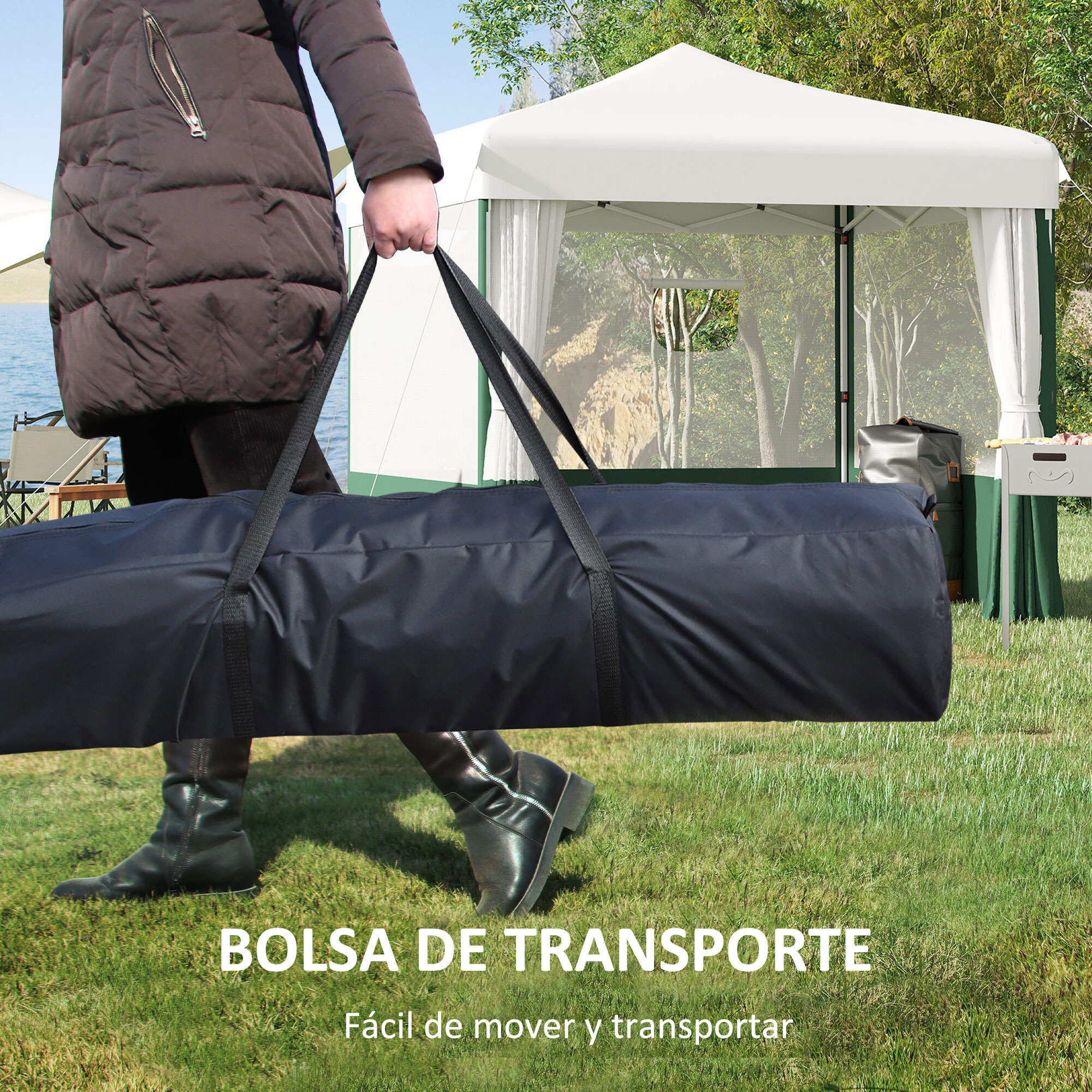 Carpa Plegable 2,7x2,7 m Protección UV30 con Altura Ajustable de 3 Niveles Verde
