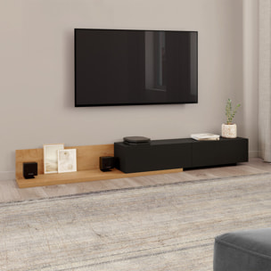 Meuble TV extensible Movena bois et noir L215-360cm