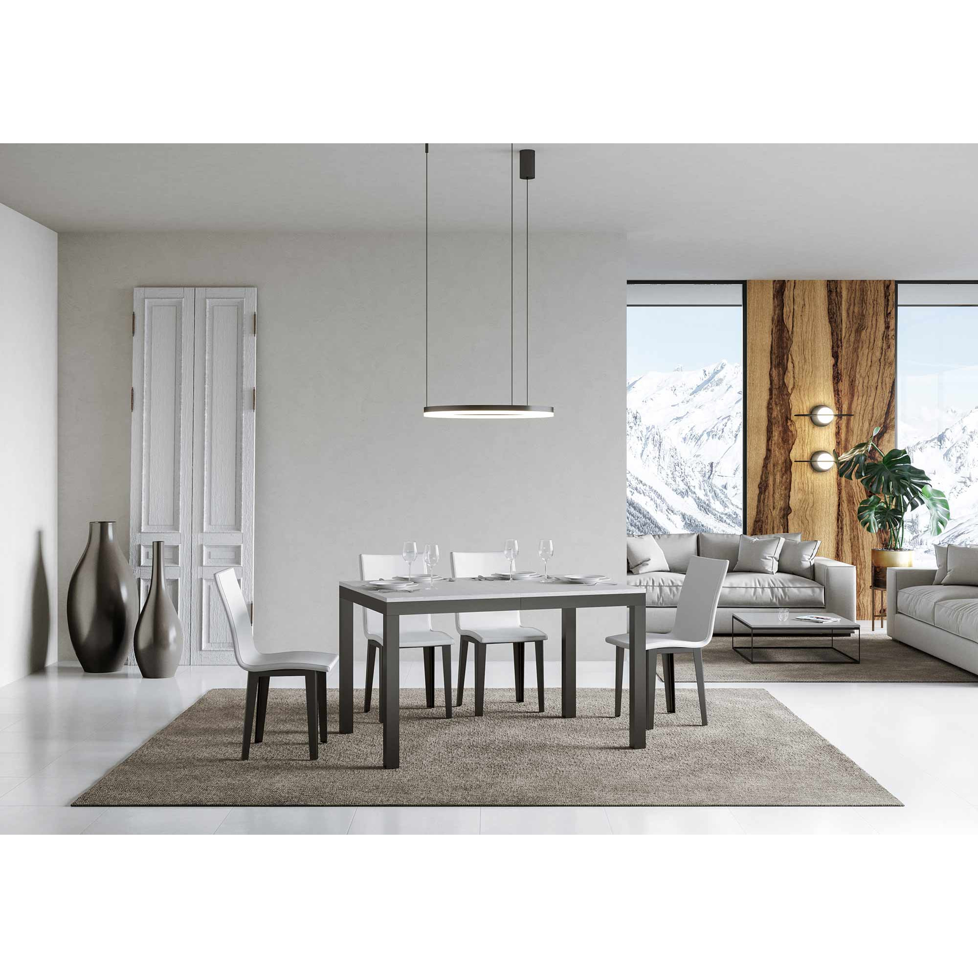 Tavolo allungabile 90x120/224 cm Everyday Evolution Bianco Frassino telaio Antracite