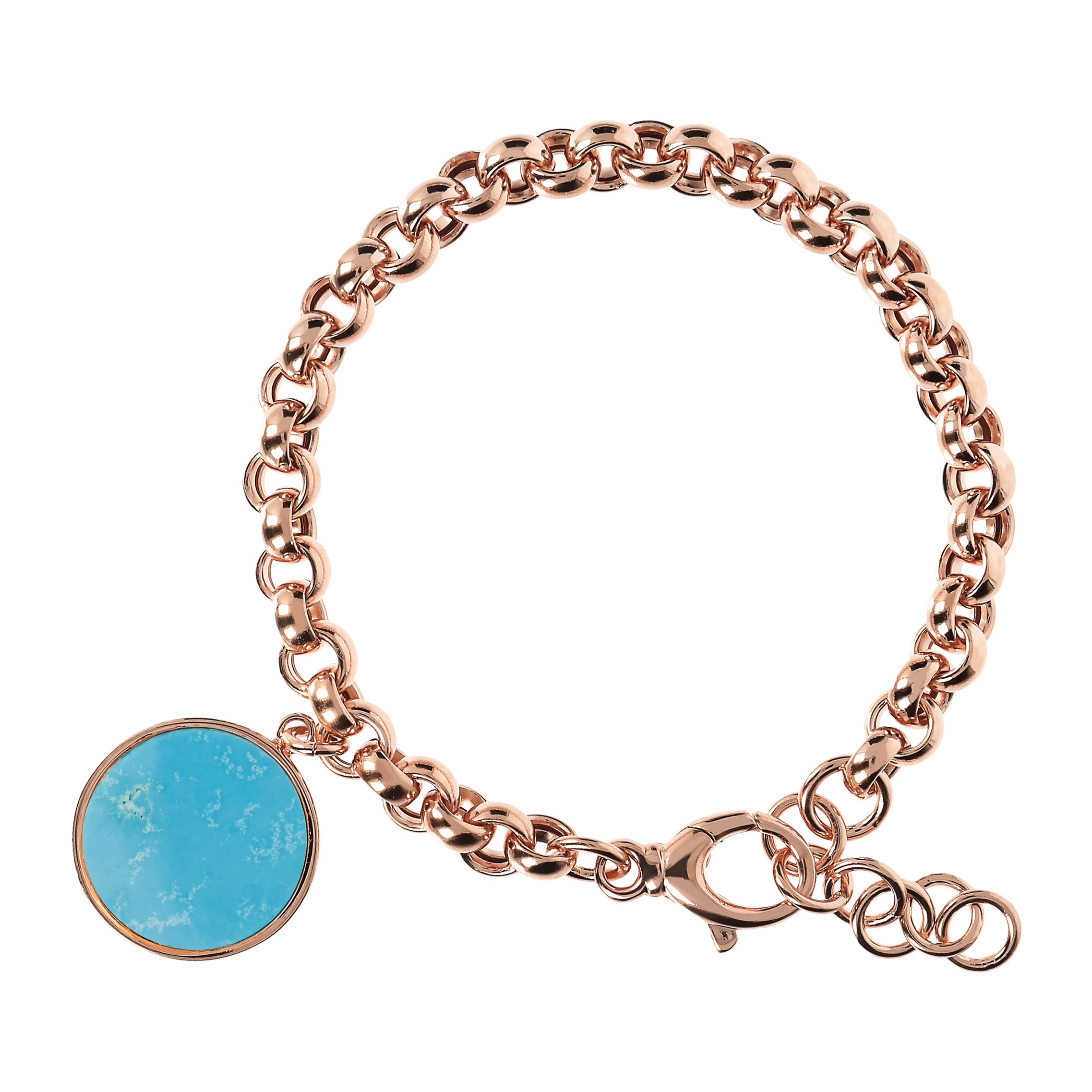 Bracciale Catena Rolo con Ciondolo Disco in Pietra Naturale Magnesite Azzurra