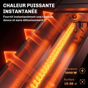 Radiateur infrarouge 3000W réglable 9 niv. télécommande alu noir