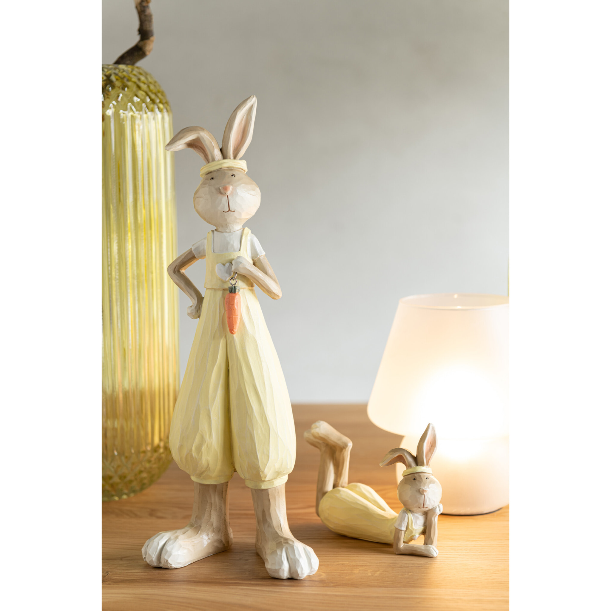 J-Line figurine Lapin - polyrésine - beige/jaune clair - 2 pièces